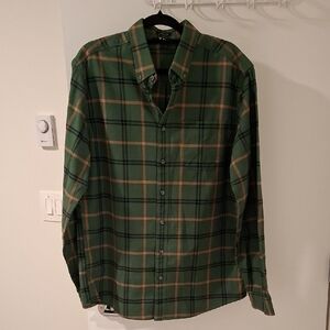NWOT Eddie Bauer Men's 100% Cotton Green & Tan Plaid Shirt (Size Tall L)